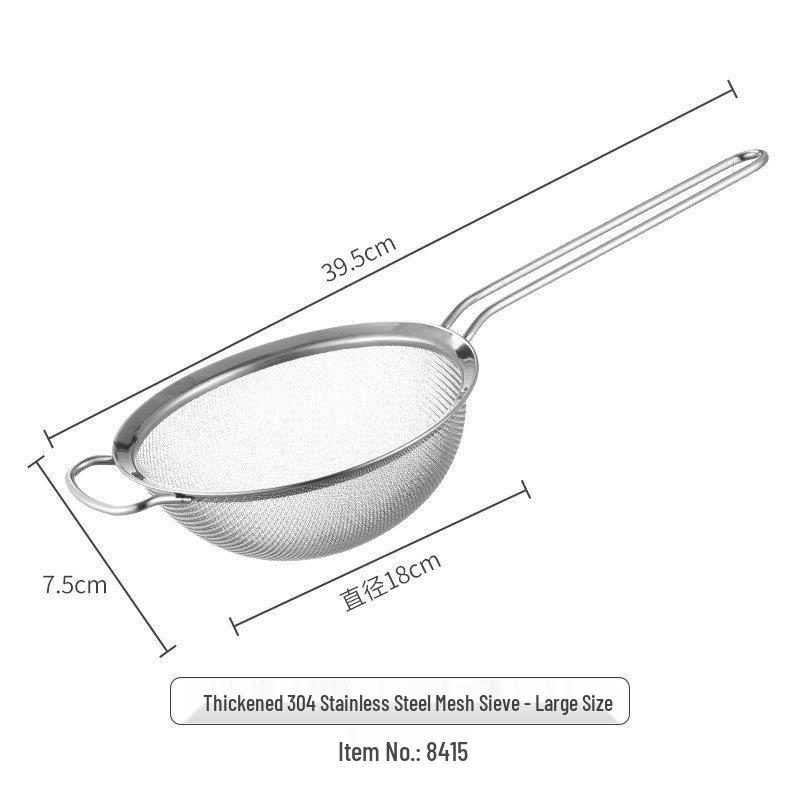 Stainless Steel Flour Sieve & Oil Drip Filter with Handle, Available in Large, Medium, Small Sizes for Baking & Powder Sieving.