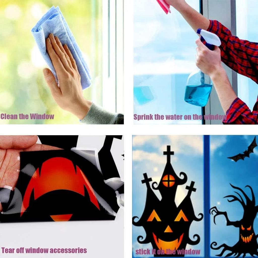1 zestaw 4 szt. naklejek na Halloween Horror Atmosphere Naklejki dekoracyjne na okna Naklejki ścienne z PVC
