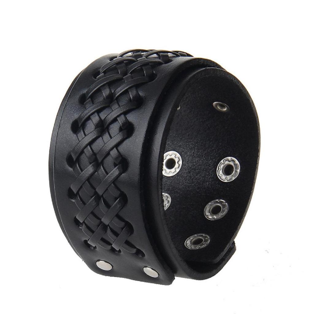 Men's European & American Retro Genuine Leather Punk Braided Bracelet - Multi-Layer, Adjustable.