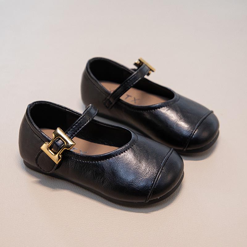2026 Spring Girls  Black Leather Soft Sole Korean Style Retro Princess Shoes 22 чёрный