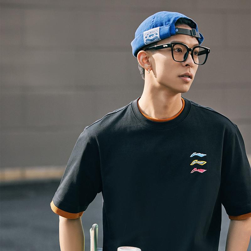 Li-Ning Cool Tea Quick-Dry Casual Sports T-Shirt With Logo Print And Drop-Shoulder Sleeves Men Tops Black AHSU709-1