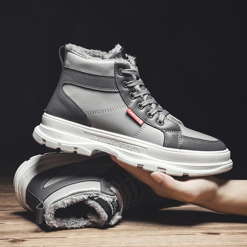 Cotton Shoes Men's Winter Warmth Velvet High-top Sneakers Men Korean Version Trend Thick Snow Boots High-top Casual Shoes Men