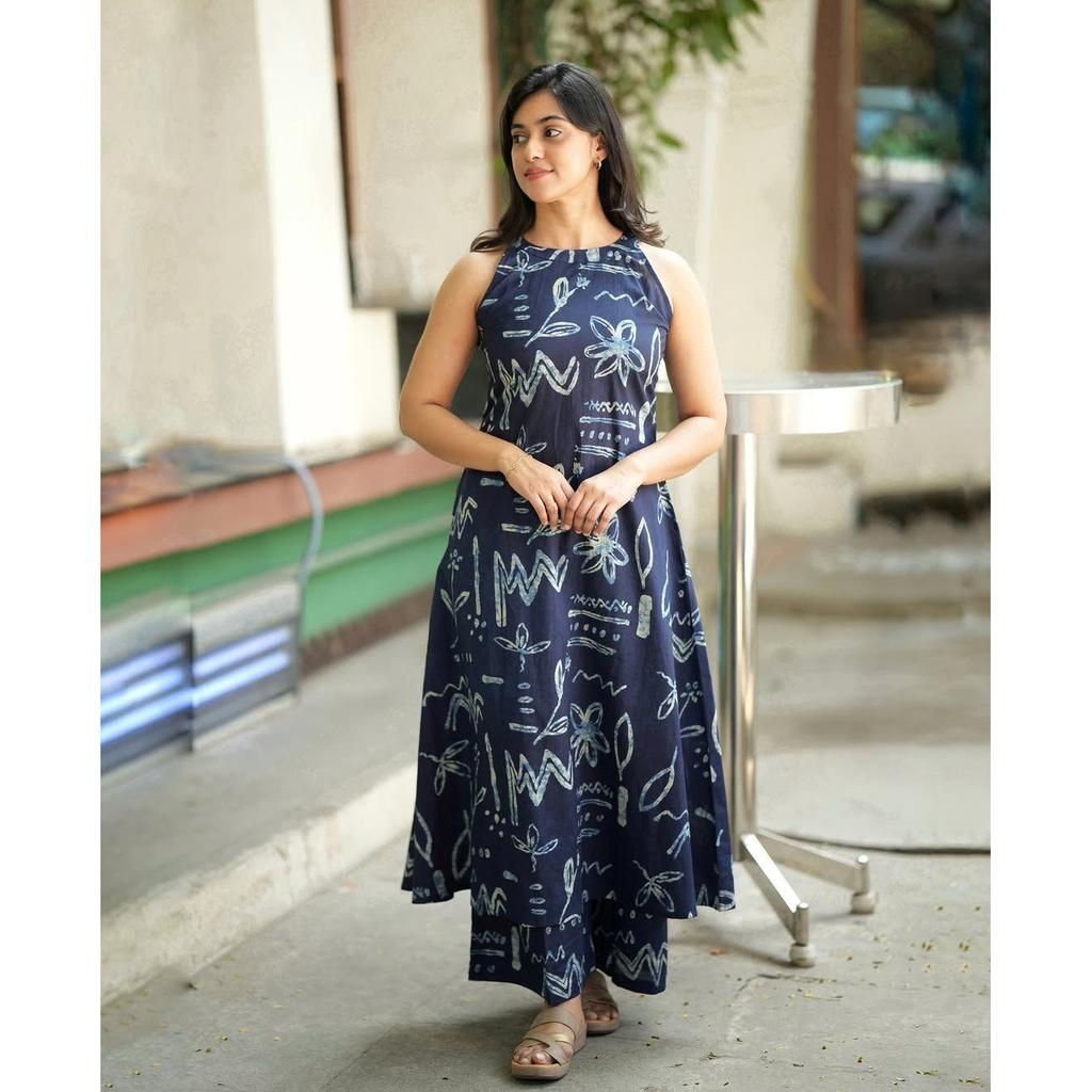 Floral Printed Sleeveless Top Kurti Palazzo Set Indian Women's Kurta Cord Set