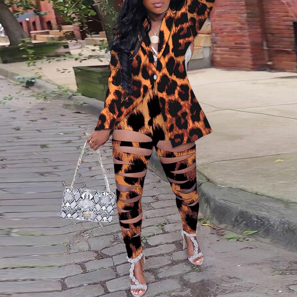 European & American Slim Fit Sexy Print Cardigan Two-Piece Nightclub Set