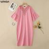 VONDA Women Ruffled 3/4 Sleeve Print Casual Long Baggy Maxi Robe Dress Nonelastic