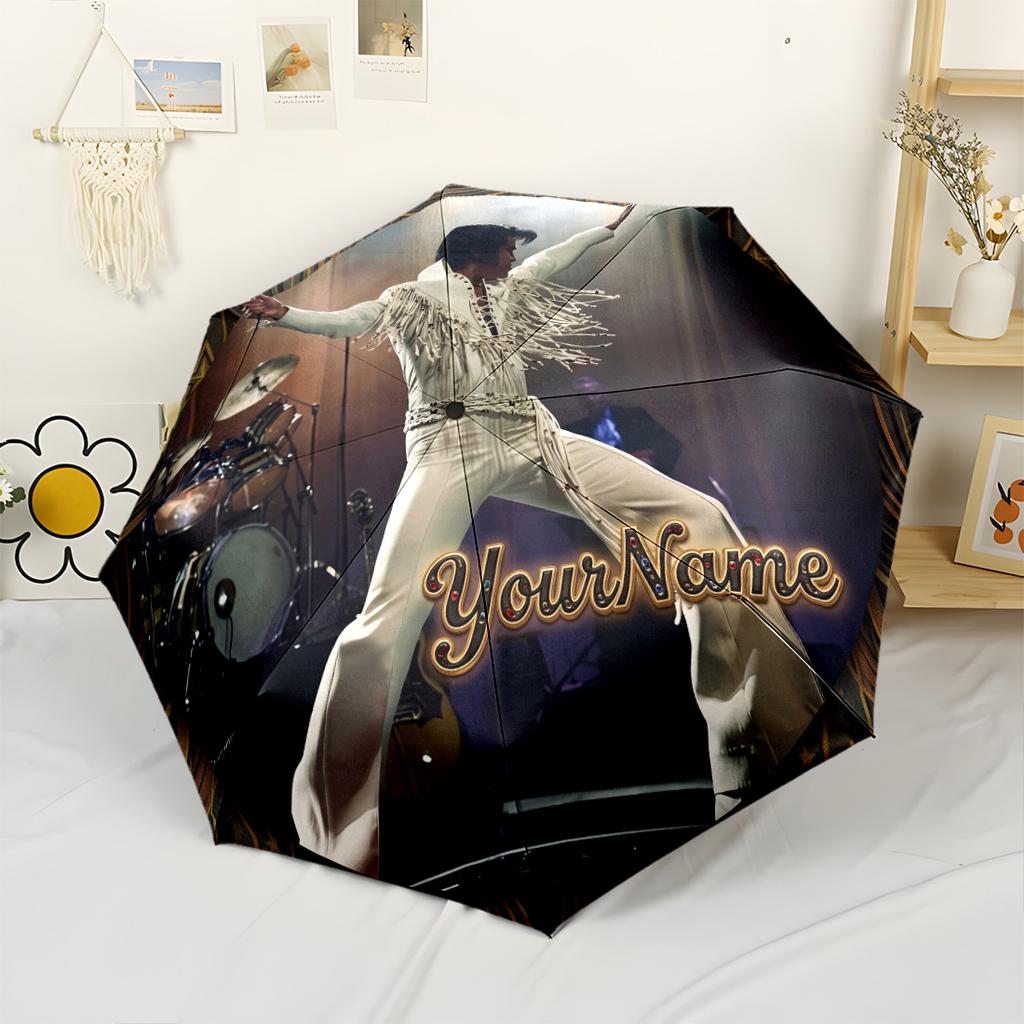 Elvis Customized Name Umbrella Outdoor Automatic Umbrella Compact Durable 8-Rib Lightweight Durable Everyday Carry Umbrella Outdoor Accessory