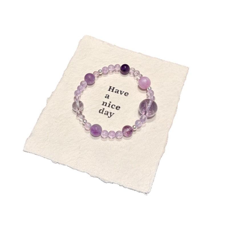 Natural Purple Crystal Beaded Bracelet Lavender Amethyst Spodumene Women Fashion Jewelry