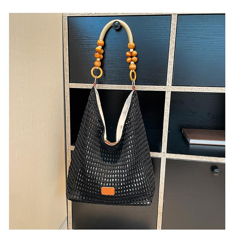 

Вязаная плетеная сумка большой вместимости женская летняя новая универсальная сумка через плечо повседневная сумка-тоут чёрный