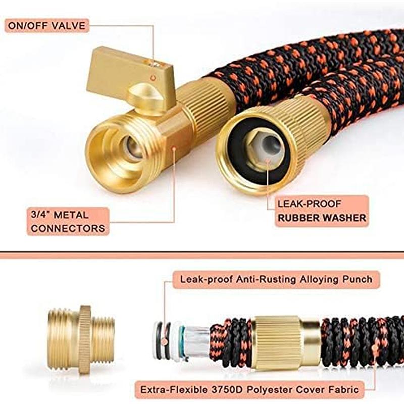 Copper Bullet Expandable Garden Hose W/10 Pattern Thumb Spray Nozzle AS-SEEN-ON-TV 75 FT Lead-Free Ultra-Lightweight Solid Copp