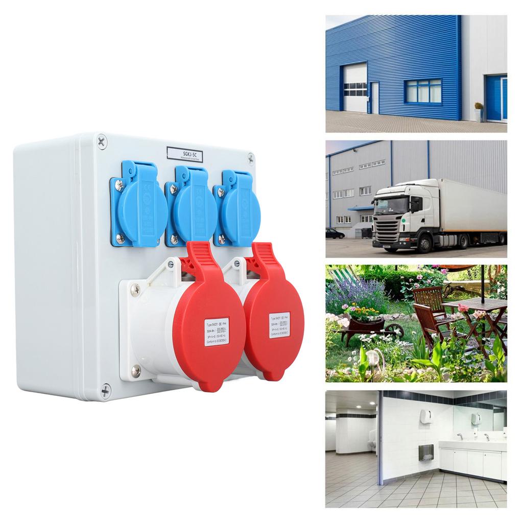 Stikkontaktboks 3stk 16A 250V EU-uttak 2stk 32A pin CEE-uttak IP44 vanntett stikkontakt B