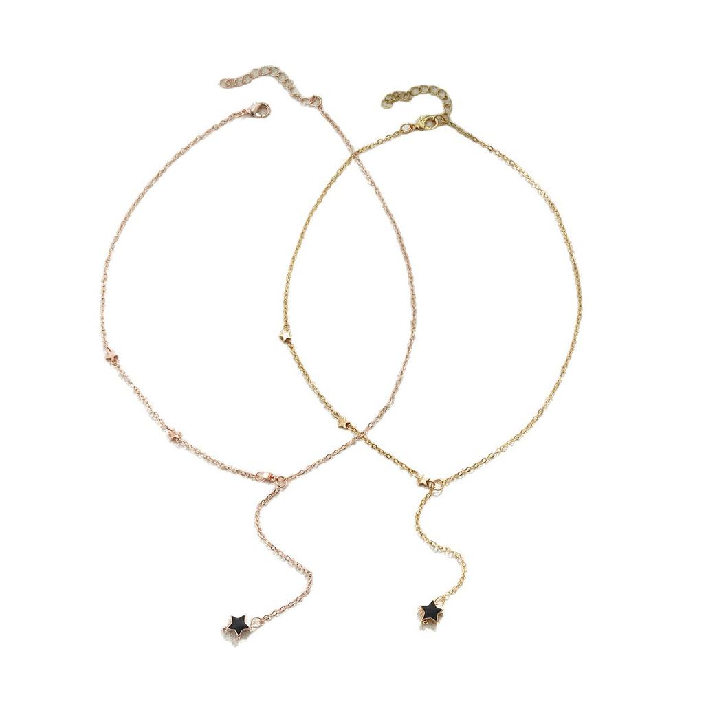 14K Gold Pentagram Oil Drop Pendant Necklace Stainless Steel Clavicle Chain Star Tassel Neck Chain Jewelry