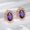Classic Big Purple Natural Zircon English Earrings For Women  Rose Gold Color Crystal Flower Daily Vintage Jewelry