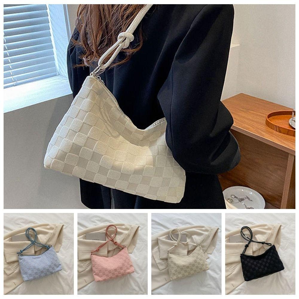 

Chessboard Grid Purse Plush Hand Bags Vintage Dumpling Bag Girl