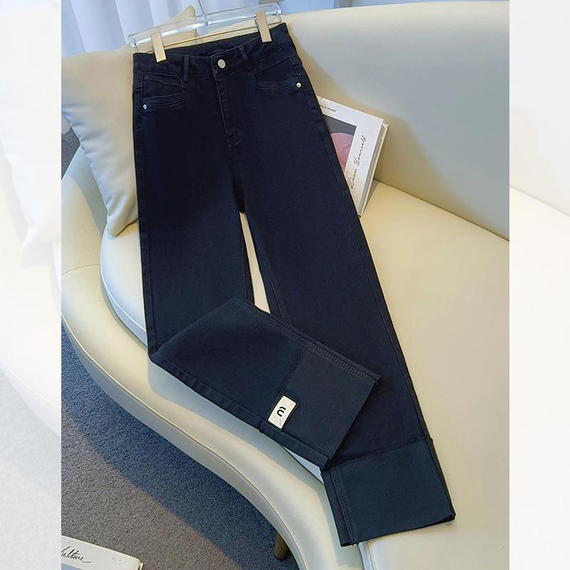 Women's Retro High Waist Patchwork Jeans - Slimming Straight Leg Cigarette Pants, Spring/Autumn 2025 Collection.