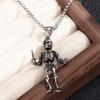 Men's Vintage Stainless Steel Skull Pendant Necklace with 3D Blade Design and Long Box Chain