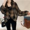 Women's Spring and Summer Plaid Shirt Long Sleeve Lapel Thin Commuter Jacket