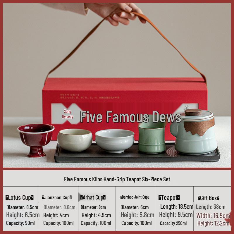 Palace Museum Five Famous Kilns Tea Cup Gift Set for Elders, Clients, Teachers, Dad's Birthday, New Year