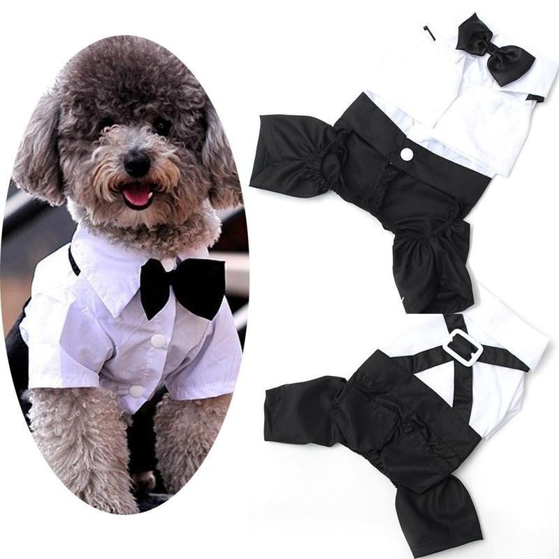 Fashion Dog Pet Puppy Clothes Tuxedo Shirt Suit Bow Tie Stylish Wedding Apparel