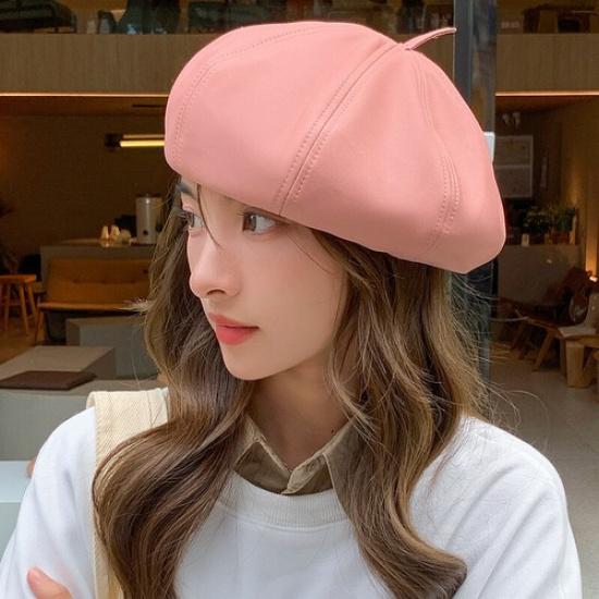 Ladies Casual Beret Beanie Hat Cap Retro Newsboy Faux Leather French Style Hat