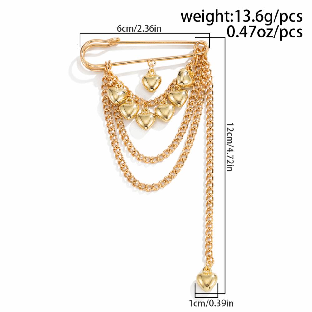Iron Heart Brooch Pin Heart Shape Pendant Multi-Function Pin Fashion Chain Tassel Badge Daily