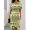 Summer Short Sleeved Dress 3D Floral Print Retro Dress Bohemian Dress Plus Size