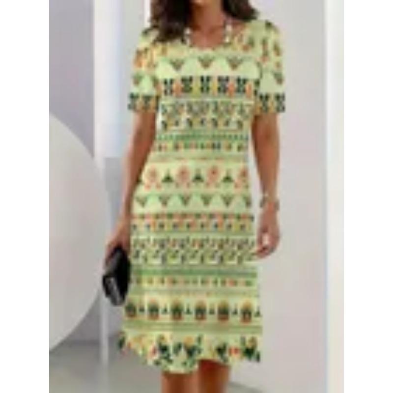 Summer Short Sleeved Dress 3D Floral Print Retro Dress Bohemian Dress Plus Size