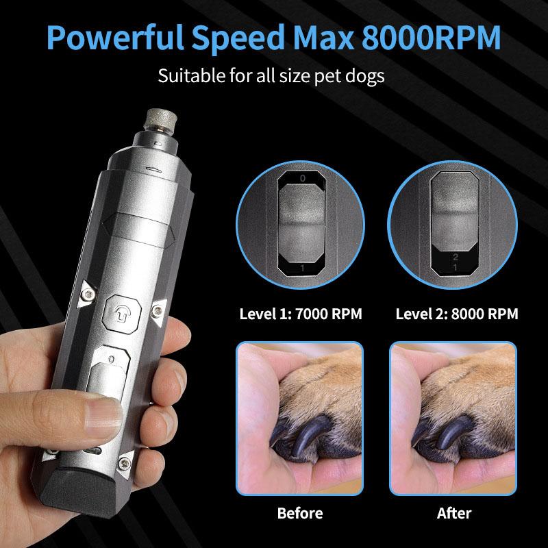 Upgraded Professional 2-Speed Electric Rechargeable Painless Pet Dog Nail Grinder Dog Nail File Trimmers with 2 LED Lights
