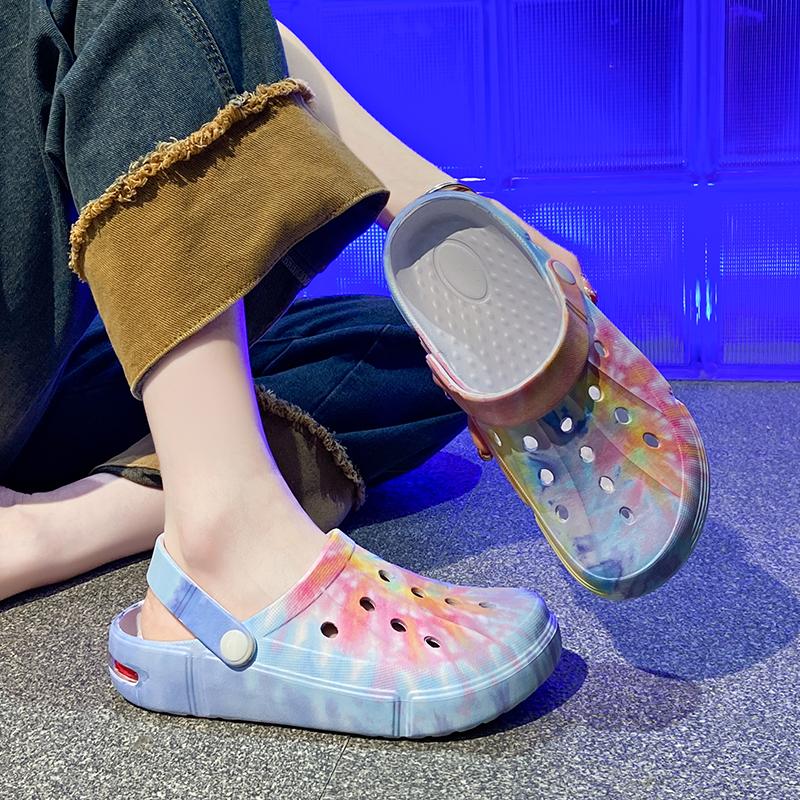 Summer Men's & Women's Sandals Tie-Dye Pattern Clogs Slip On Lightweight Two-Way Wear Garden Clogs Non-Slip Beach Slides