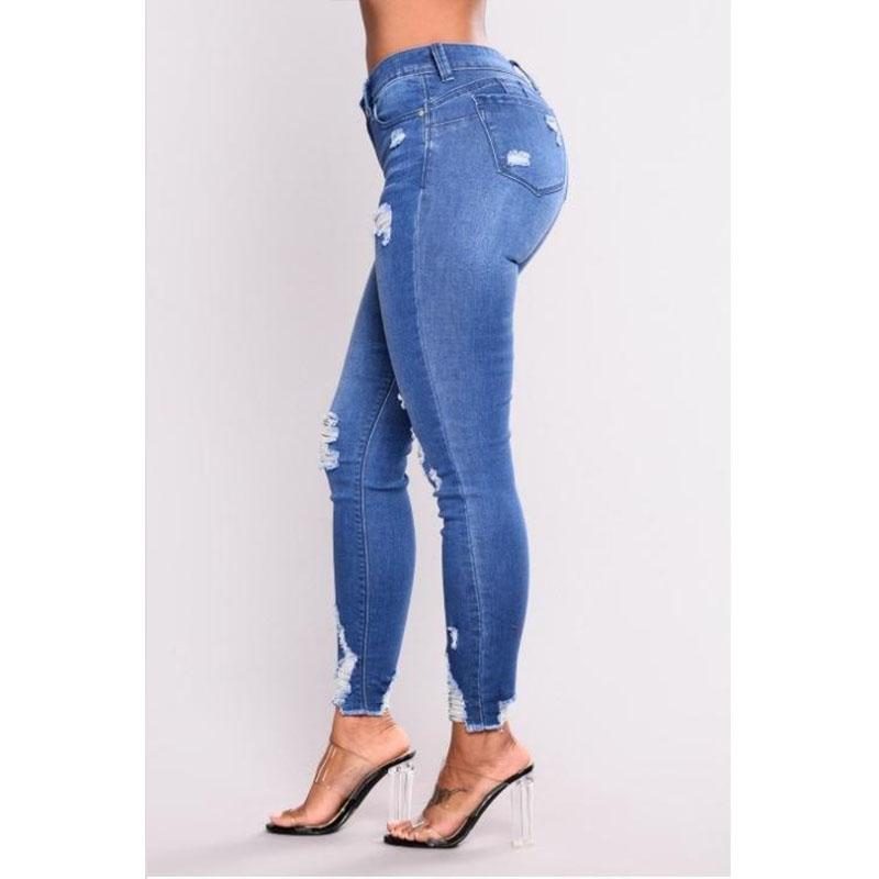 Jeans strappati casual alla moda da donna Pantaloni jeans elasticizzati con grande elasticità Jeans skinny per donna