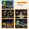 4 Stück/Set A4 DIY Kratzbild Stadtarchitektur Landschaft Szenerie Figur Illustration Nachtansicht Kratzbild Spielzeug
