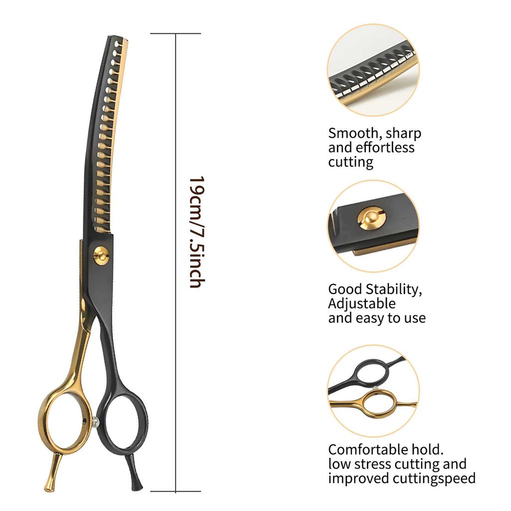 Professional 7-Inch Curved Chunkers Shears for Pet Grooming - Premium Stainless Steel Scissors, Lightweight Design for Cat