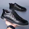 Fashion High Quality Men's Casual Leather Shoes Crocodile Pattern Genuine Leather Flat Bottom Wear-resistant White Men's Casual Shoes