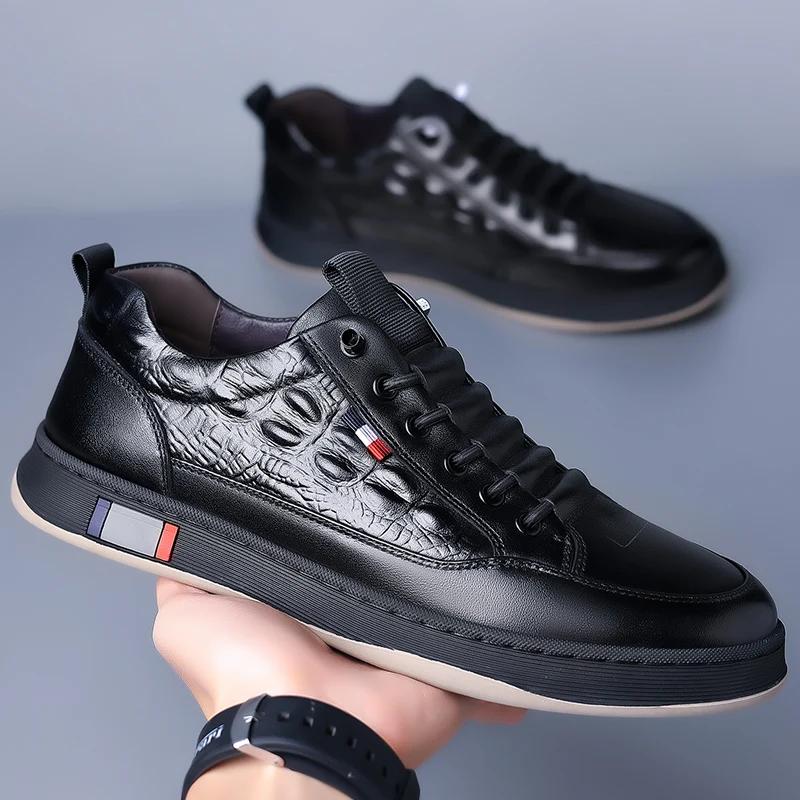 Модные высококачественные мужские повседневные кожаные туфли с крокодиловым узором — фото 7