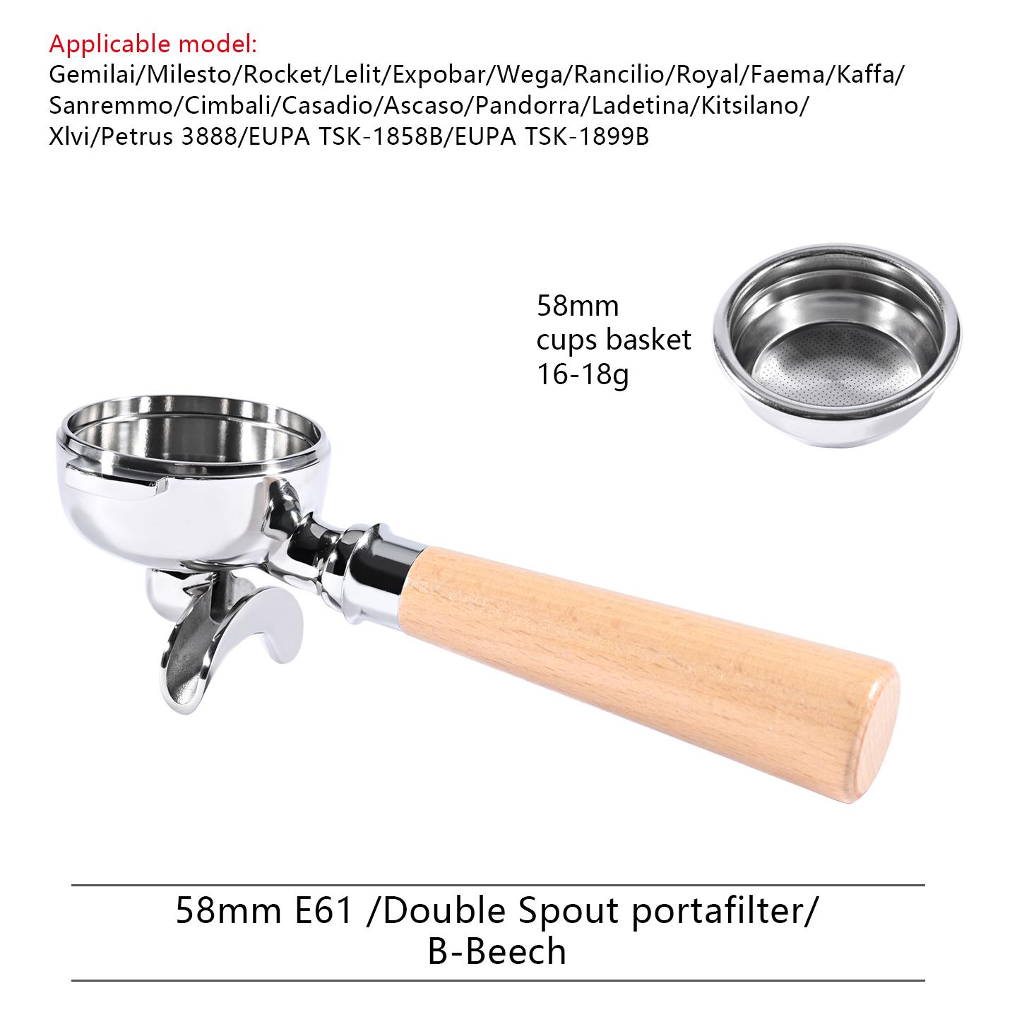 

58MM 2 Ears Coffee Double Spout Portafilter Naked For E61 EXPOBAR /Gemilai With Filter Basket Espresso Machine Accessories Tool
