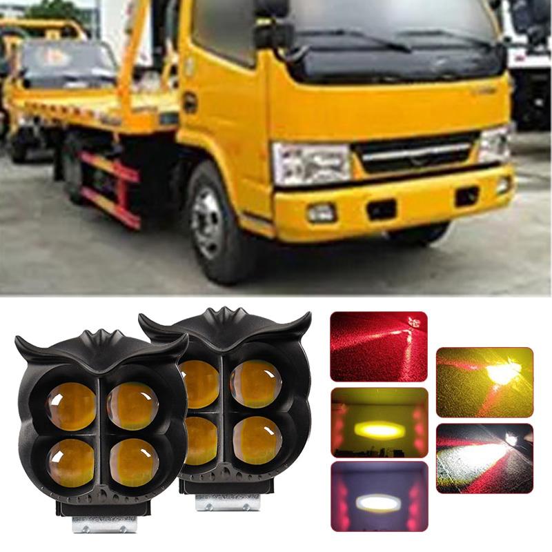 Universal Owl Shape 4-Lens Motorcycle LED Fog Lights, Dual Color White Yellow Driving Spotlights for HJG Scooter Bike,Waterproof Headlamp 1/2Pcs
