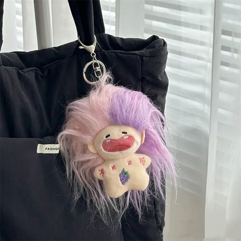 Creative Fried Hair Doll Keychain Ins Toothless Dolls Pendant Diy Hairstyle Little Girl Keyring Schoolbag Hanging Ornament