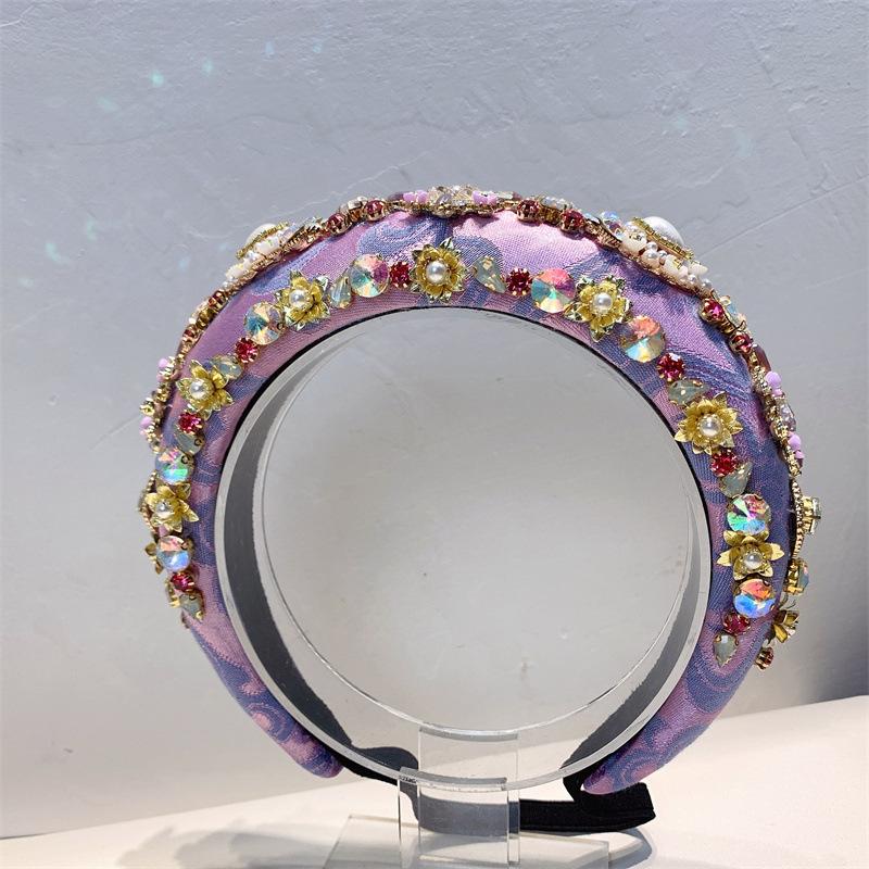 Women Full Rhinestone Headband Bling Sparkle Crystal Fashion Purple Green Hair Hoop Thick Padded Hairband For Parties