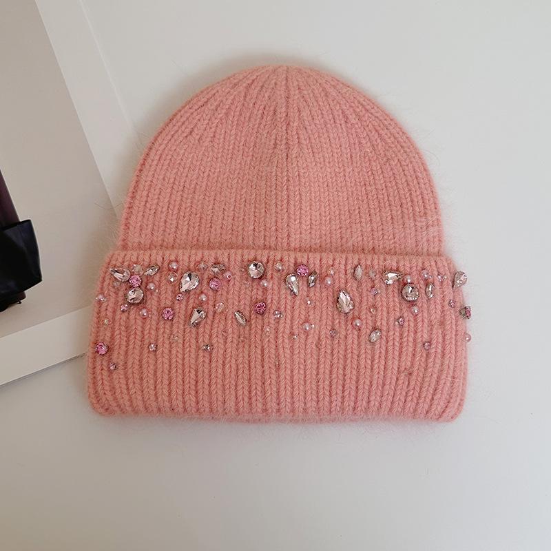 Knitted Hat Women's Winter Thickened Warm Ear Protection Hat Rhinestone Wool Hat Winter Hats for Women, Beanies for Women, Hats for Women Winter