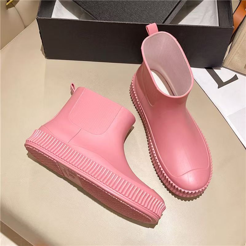 Woman's New Flat Sole High Top Rain Boots Thick Sole Non Slip Four Seasons Round Toe Slip On Waterproof Kitchen Work Boots