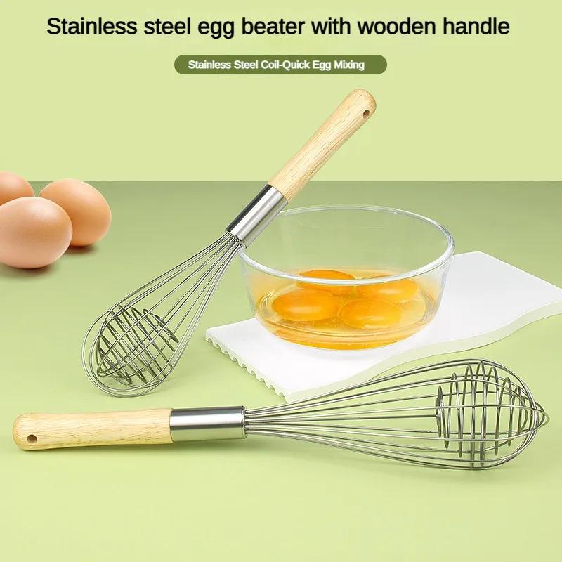 1pcs Stainless Steel Eggbeater Cream Mixer Spin Stirrer Egg Whisk Manual Wood Handle Knead Dough Rotary Eggbeater Stiring Stick