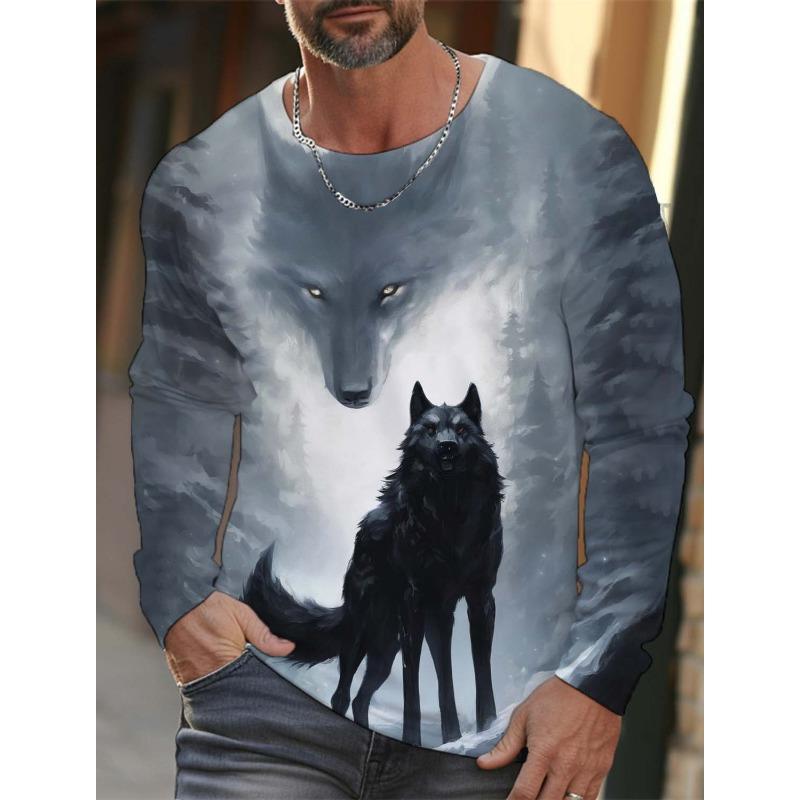 Men's Long Sleeves T-Shirts Animal Wolf Pattern 3D Print Top Tees Summer New Fashion Oversized Unisex T Shirt Men Clothing