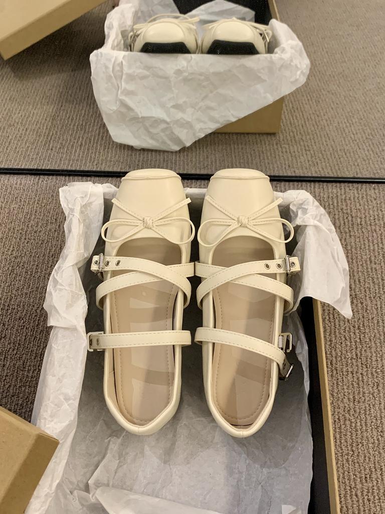 Soft-soled version~ Silver square-headed Mary Jane shoes for women's 2025 new French temperament ballet versatile small leather shoes