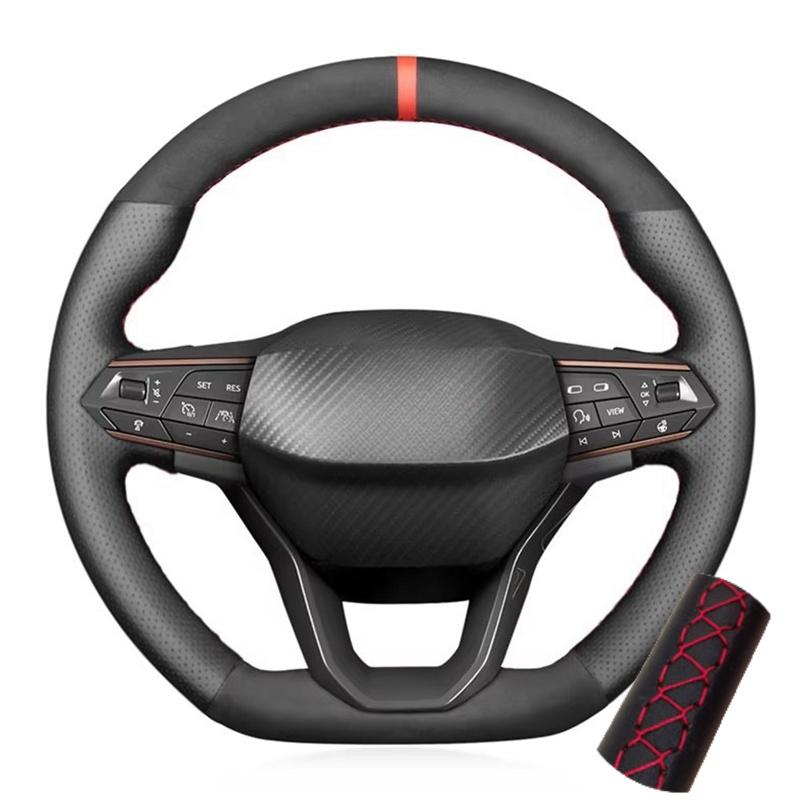 Car Steering Wheel Cover Braid Black Suede Leather DIY Hand Sewing For Seat Leon Ateca Tarraco - Seat Cupra Leon