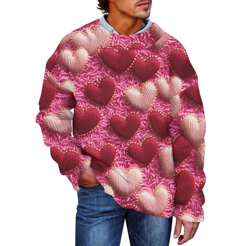 Herremote Casual Lange Ermer Valentinsdag Mild Trykket Rund hals Ullstrikket Blomsterimitasjon Genser Rund hals Hettegenser Løs Lange Ermer