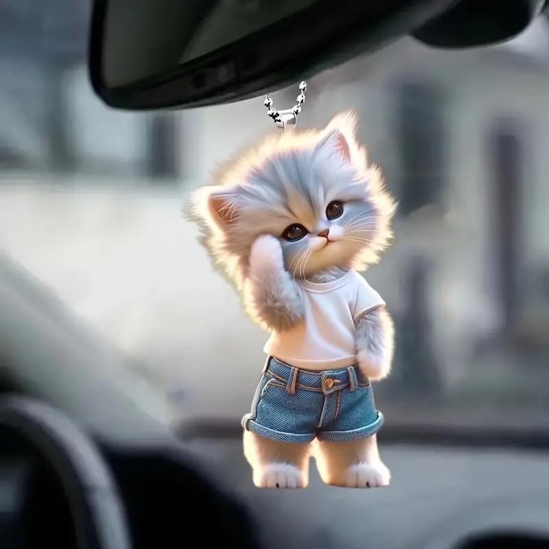 Adorable Acrylic Cat Car Hanging Decoration For Home And Backpack Accessories