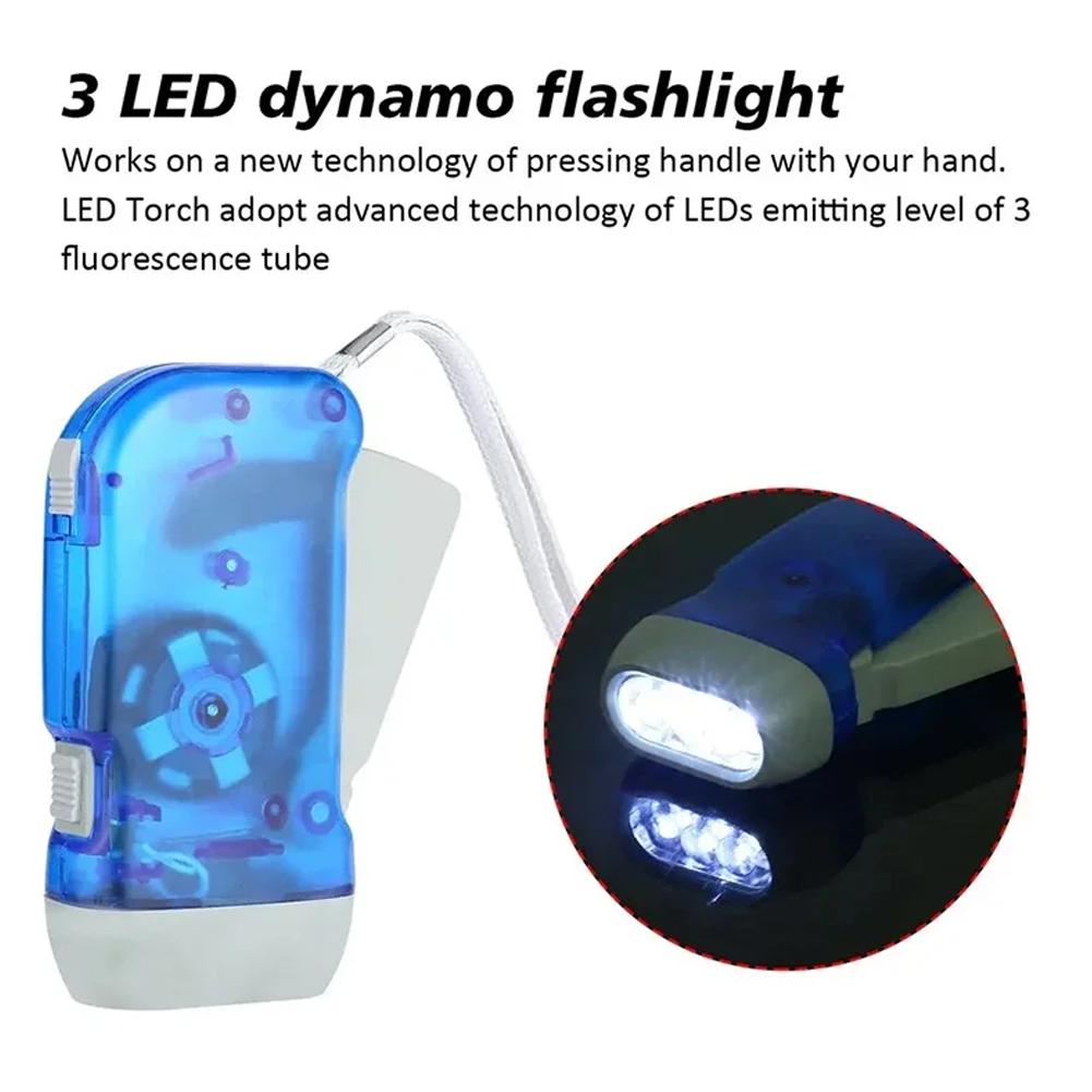 3 Colors Hand Pressing Dynamo Crank Power Wind Up Flashlight Mini Self Generating Torch LED Camping Lamp Light for Outdoor Home