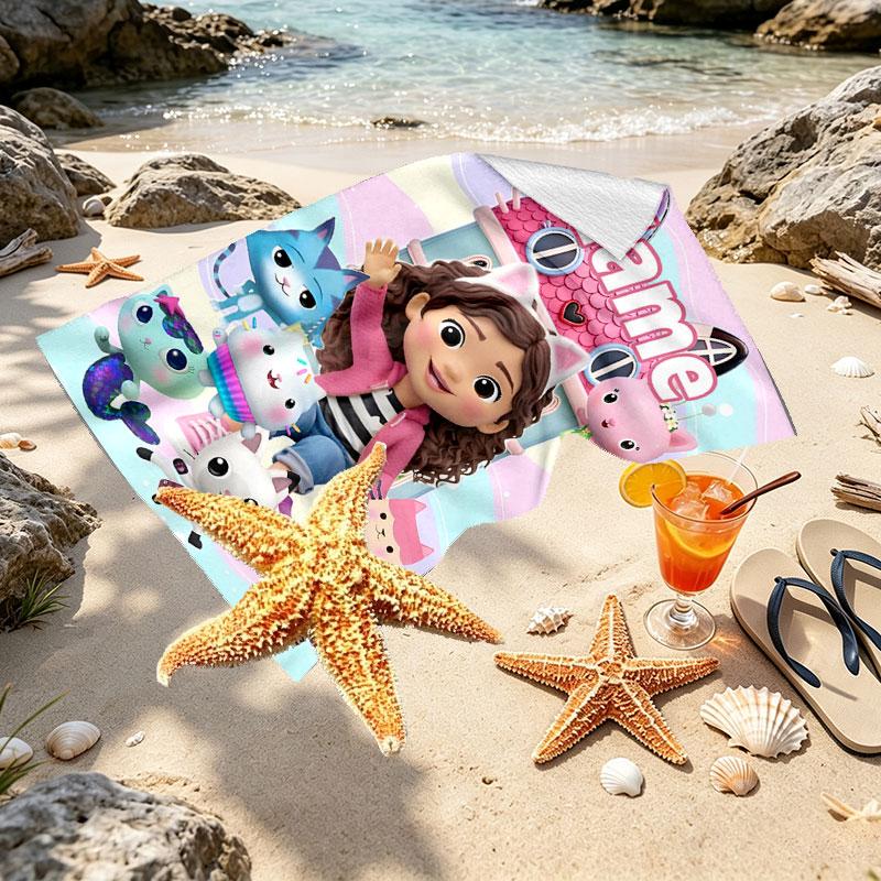 Custom Name Personalized Gabby's Dollhouse Print Beach Towel, for Trip Camping Beach Party Home Decor, Birthday Gift for Family & Friends