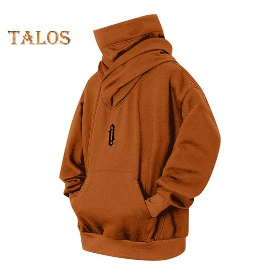 Men Winter Hoodie High Collar Neck Protection Hooded Pullover Long Sleeves with Big Pocket Elastic Cuffs And Hem Loose Daily Sport Top