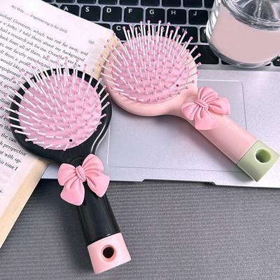 Cute Bow 2-In-1 Mirror Comb Cartoon Air Cushion Comb Portable Student Dormitory Girlfriend Style Handheld Hairdressing Comb