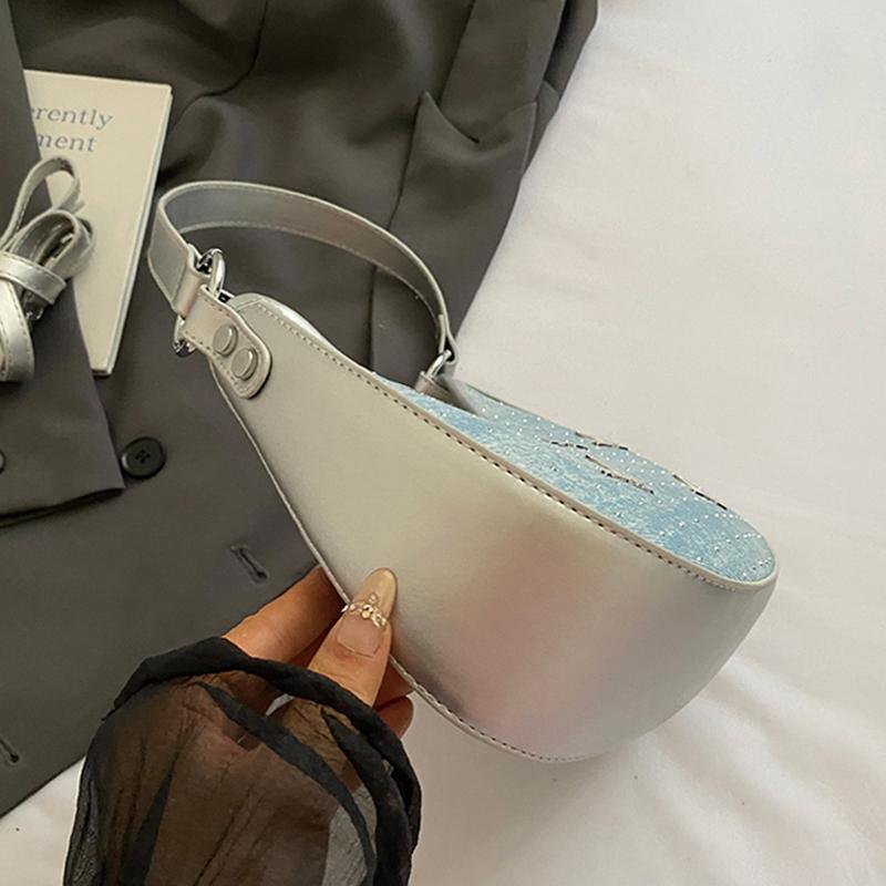 Personalisierte Metall Schmetterling Pailletten Ein Schultertasche für Damen Sommer Neu Denim Halbmond Achseltaschen Vielseitige Umhängetasche